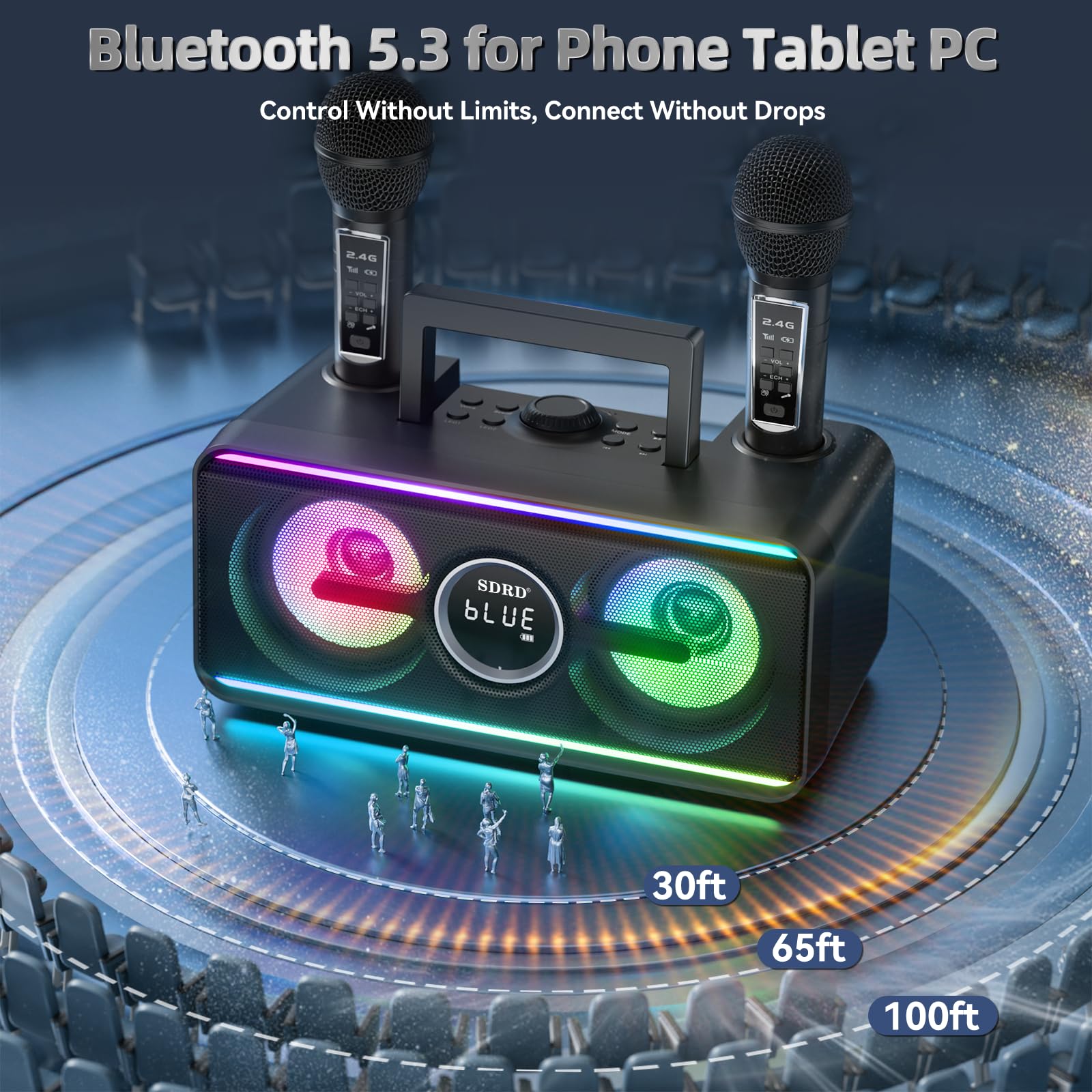 SDRD 216 Bluetooth Karaoke Machine for Adult Kid with Storage and Charging Station, Powerful Karaoke System, 12H Playtime - Image 3