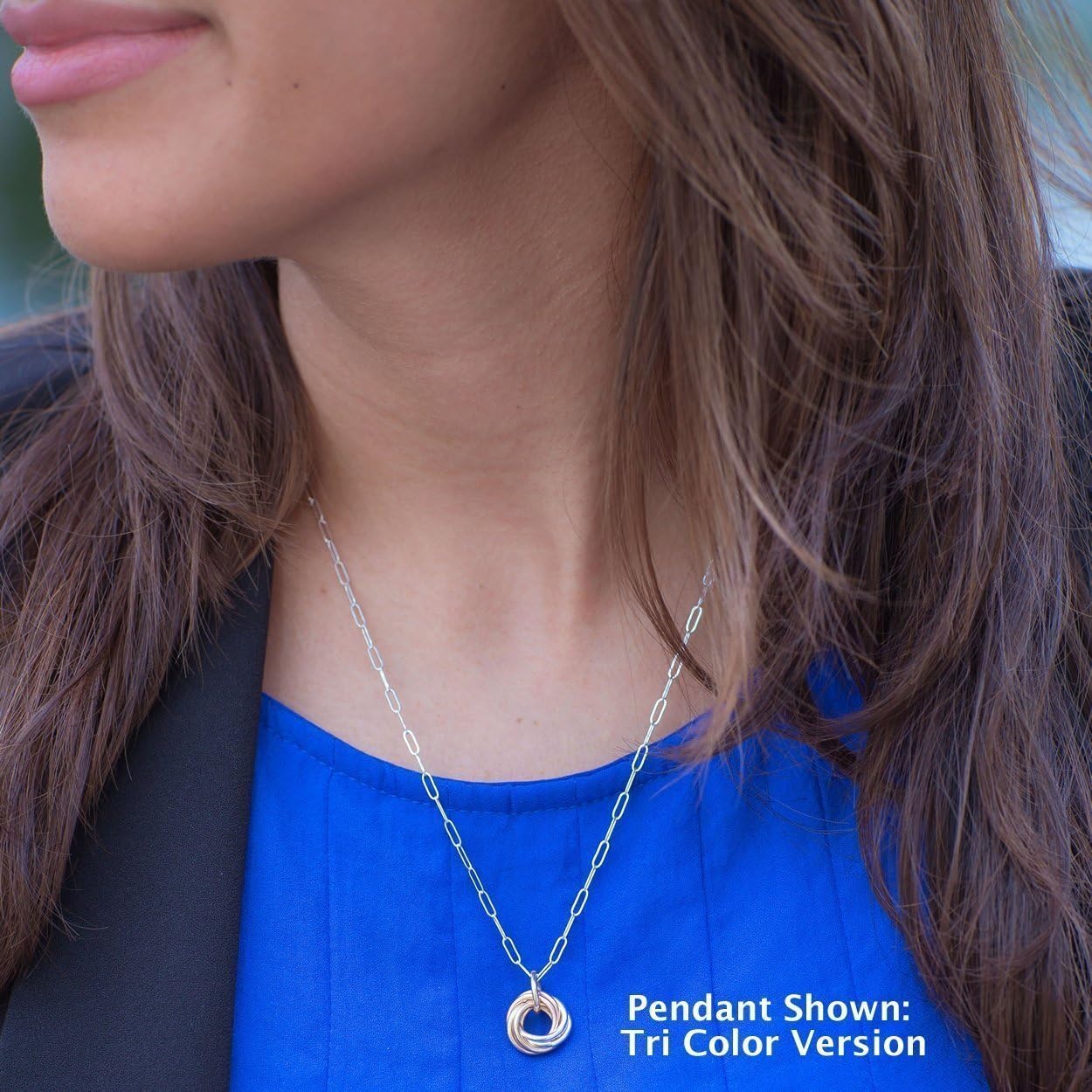 Tahmi Dainty Tricolor Love Knot Pendant Necklace with Sterling Silver 925 and 14K Yellow and Rose Gold-Filled Circles Daily Jewelry Gift Idea - 18" - Image 2