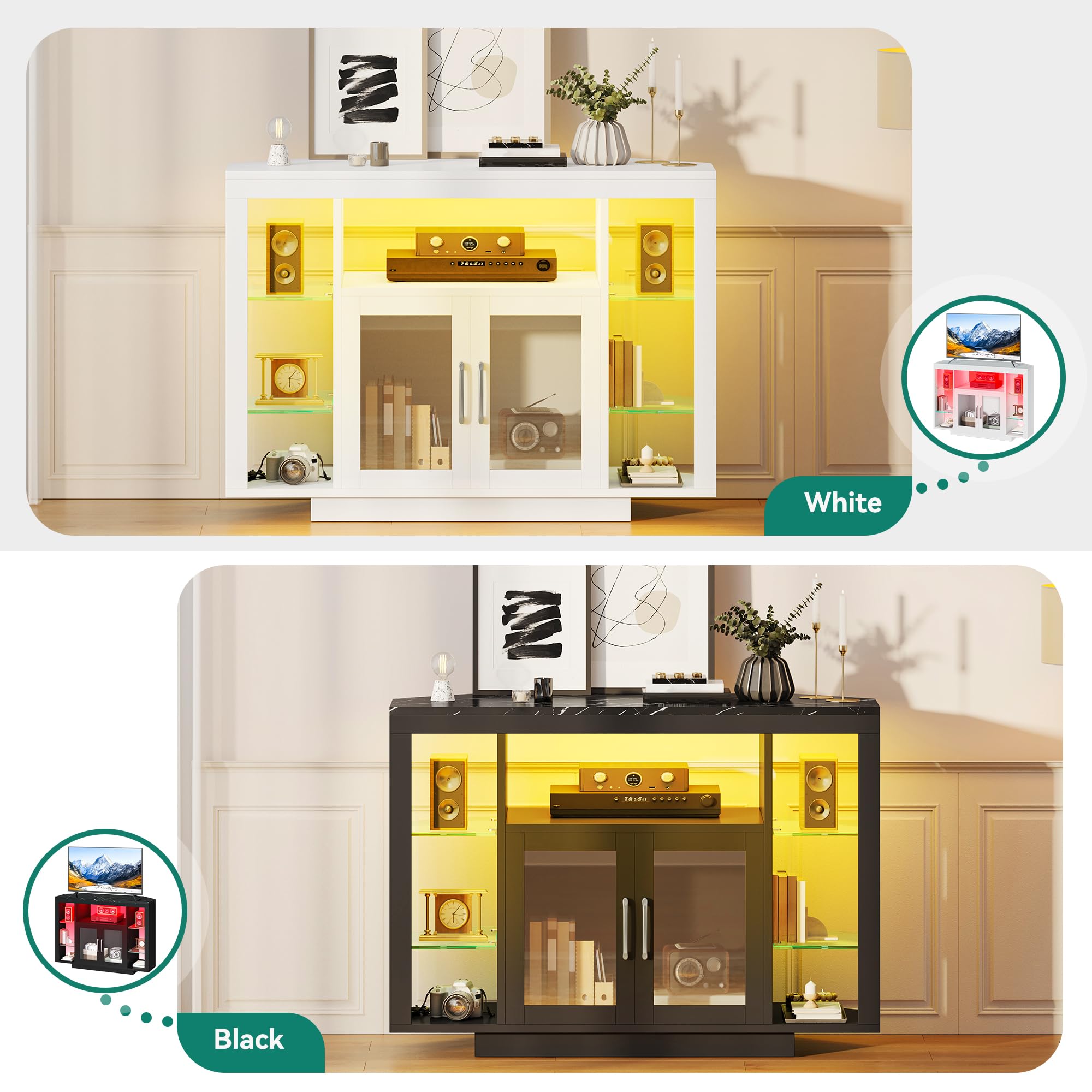 YITAHOME 100CM Mueble de TV esquinero con iluminación led RGB, Unidad de TV de Esquina para TV de hasta 55 Pulgadas con 7 estantes Abiertos del Centro de Entretenimiento de Juegos Estante de TV