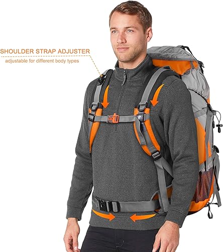 Vista 10 de Mochila Loowoko para senderismo, 13.21 galones, con cubierta para la lluvia Negro