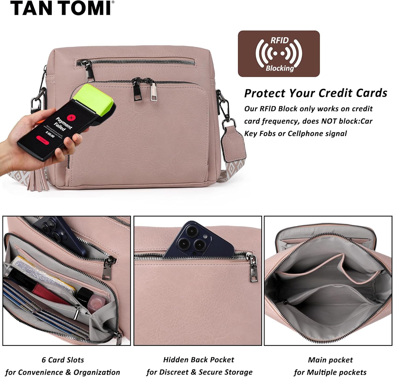 TANTOMI Crossbody Bags for Women MultiPockets Purses for Women Vegan Leather Shoulder Bag with Ajustable Strap for Shopping