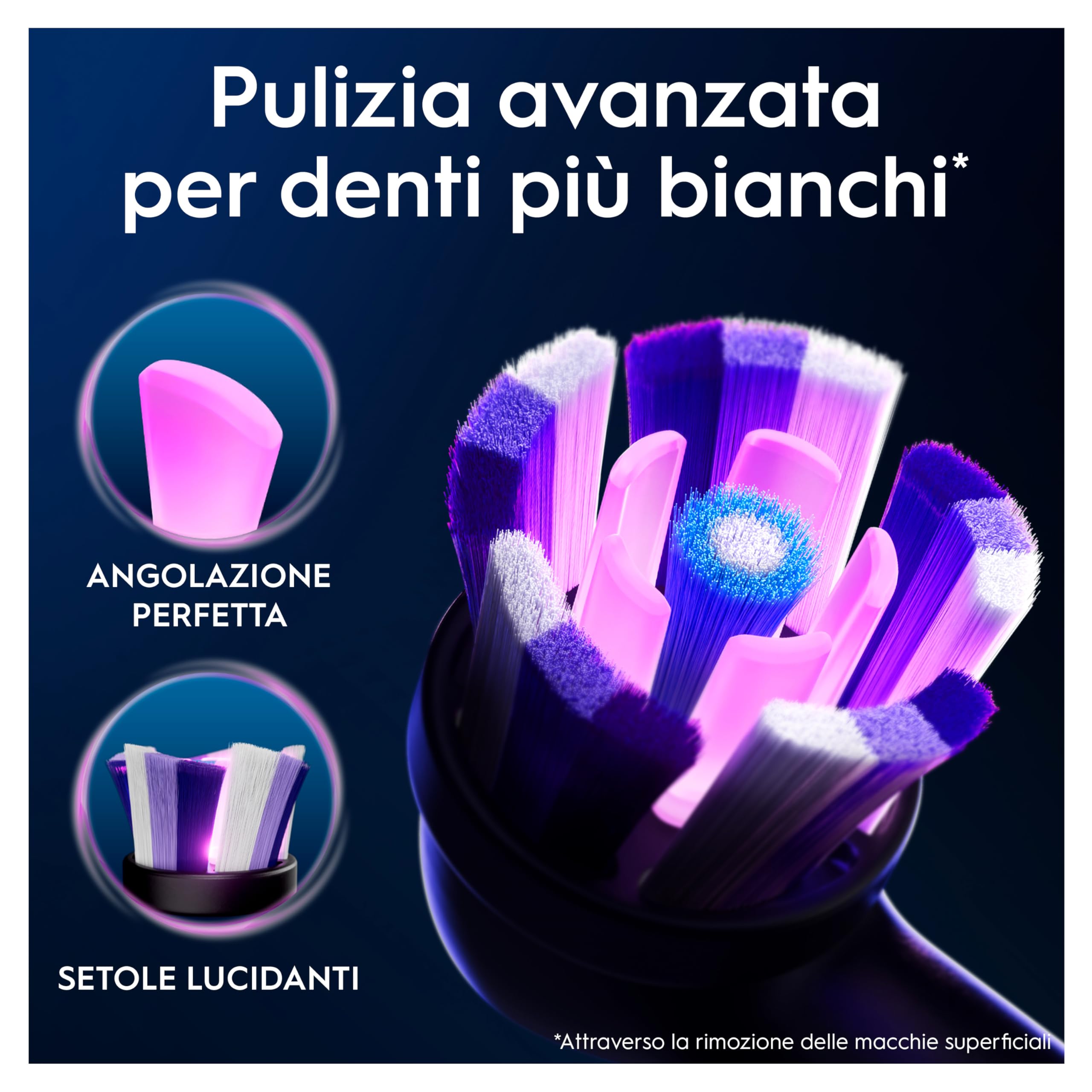 Oral-B Testine di Ricambio iO Radiant White, Nere, 8 Ricambi - 8 Testine di Ricambio per Spazzolino Elettrico, Rotonde Originali, Setole Angolate e Setole Lucidanti, Pulizia Denti