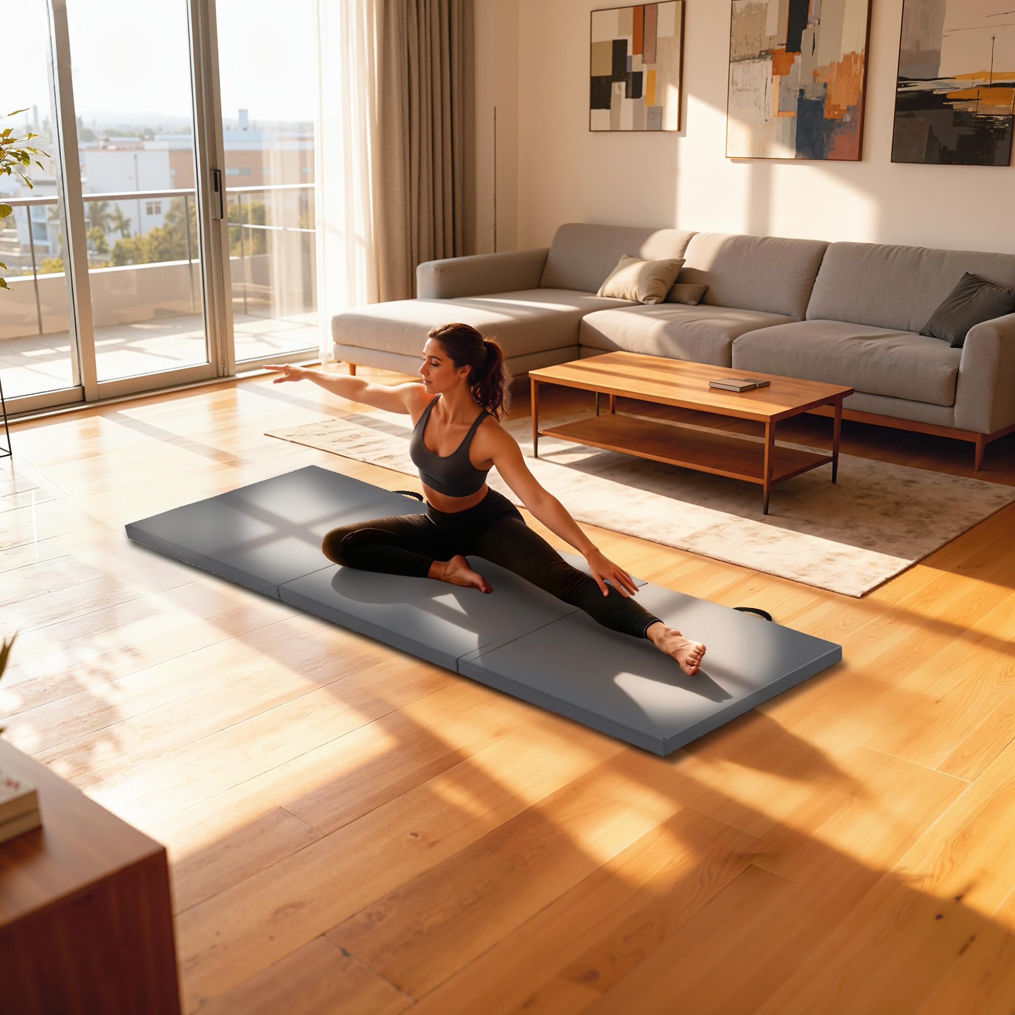 HOMCOM Tapis de gymnastique pliable, tapis gymnastique épais, 180 x 60 x 5 cm, avec poignée, tapis de sol pour yoga, sport, fitness, pilates, revêtement synthétique