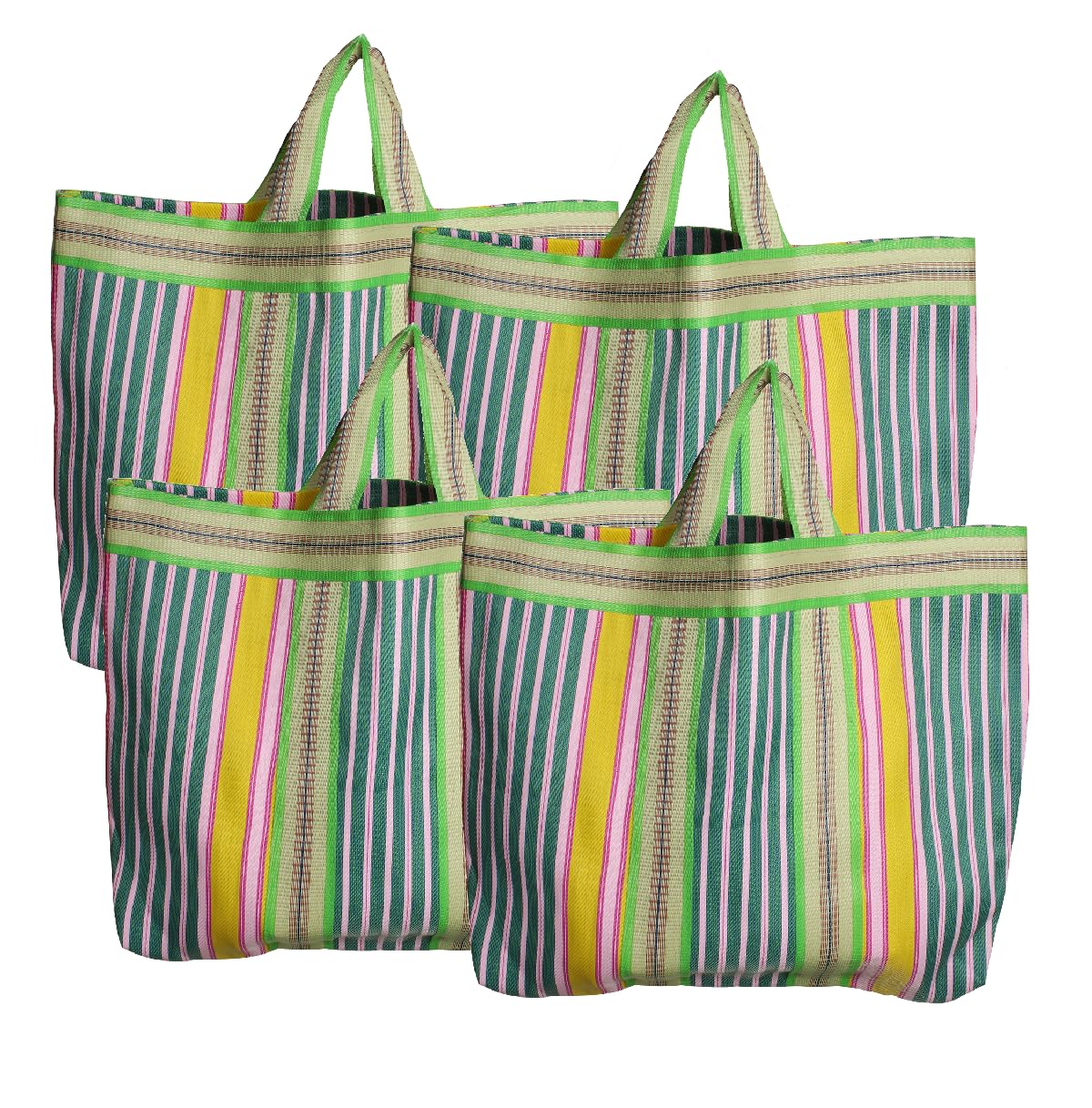 #B2B24NYL Reusable Recycled Multicolour Cloth Tote Cum Handbag Fish Jhola 19 x 16 x 2.5 inch (Pack of 4)