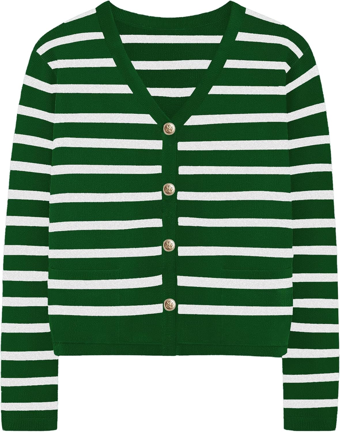 Women's Striped Cardigan Sweaters - Long Sleeve Button Down V Neck Knit Cardigans Classic Casual Tops for Women