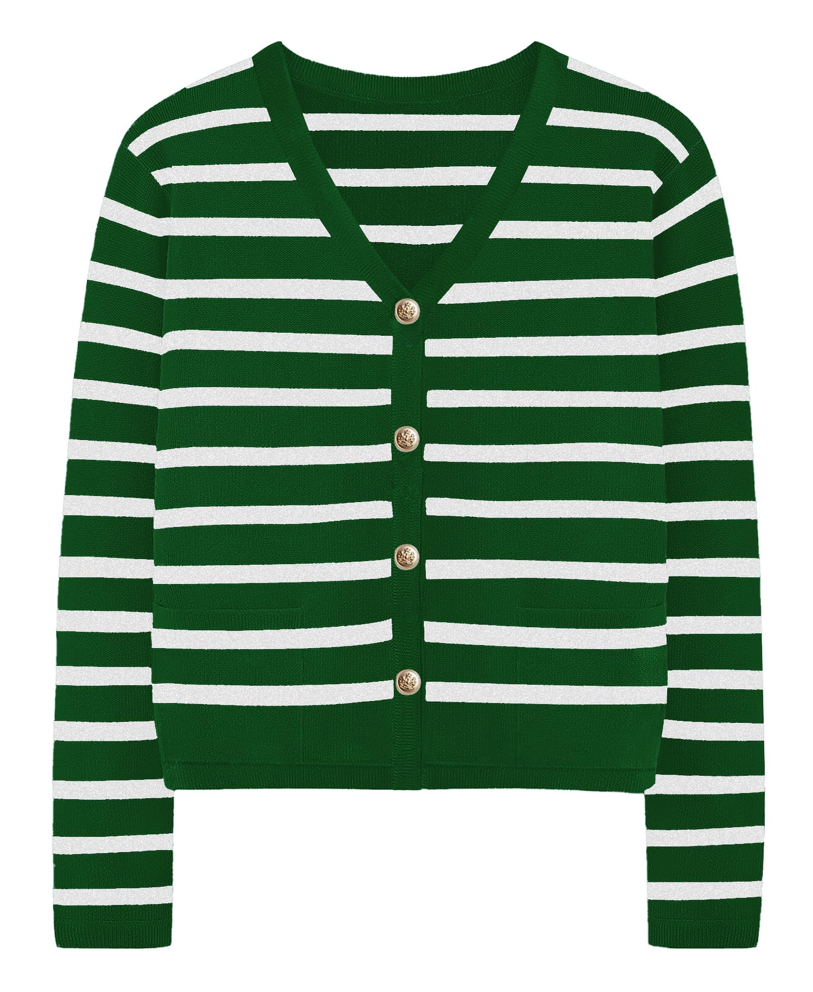 Womens Striped Cardigan Sweaters - Long Sleeve Button Down V Neck Knit Cardigans Classic Casual Tops for Women