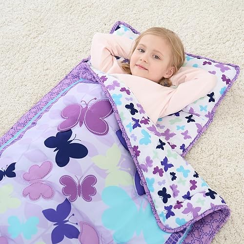 Miniatura 6 de UOMNY Tapete para siesta preescolar con almohada y manta, saco de dormir para guardería, 48 x 20 pulgadas, tapete de dormir para niñas pequeñas,