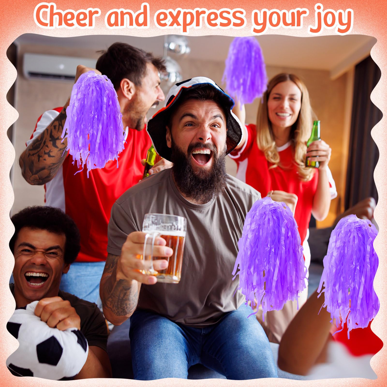 Lovecheer 24PCS Plastic Red Cheerleading Pom Poms With Handle, Premium