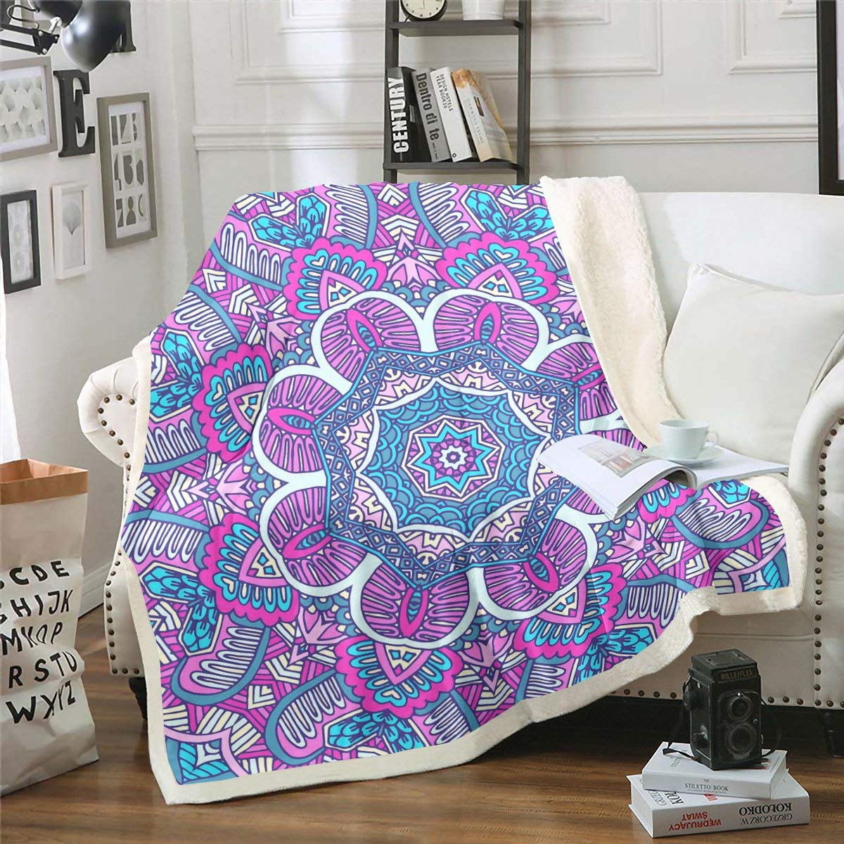 Loussiesd Coperta in pile sherpa stile bohémien occidentale