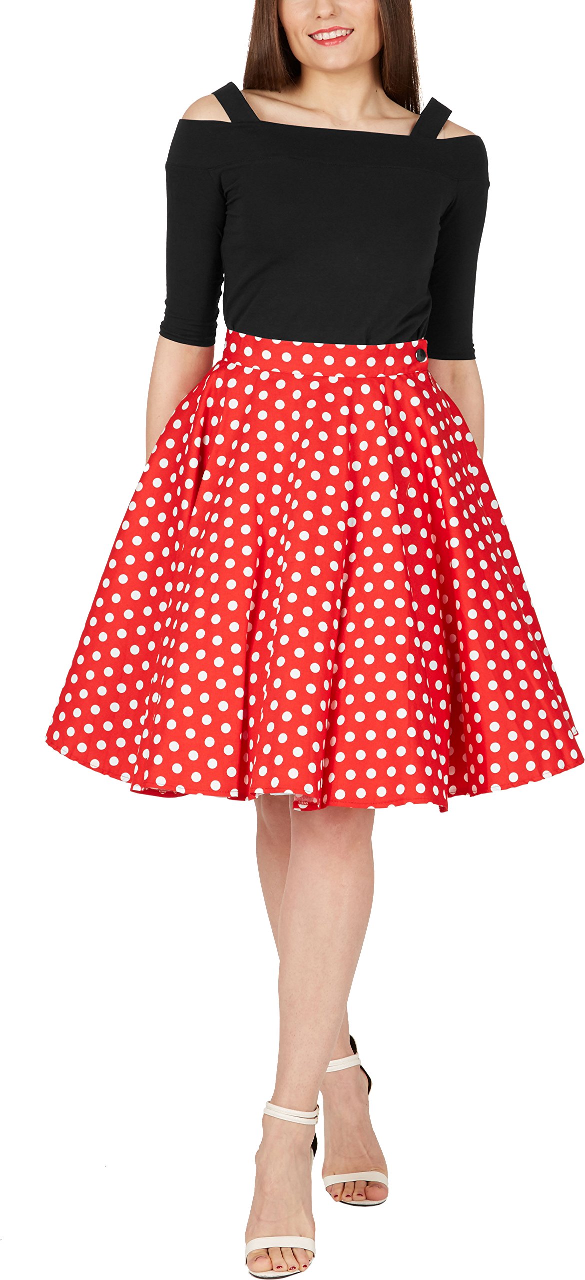 BlackButterfly Vintage Polka Dot Full Circle 1950's Skirt (Red, 3XL)