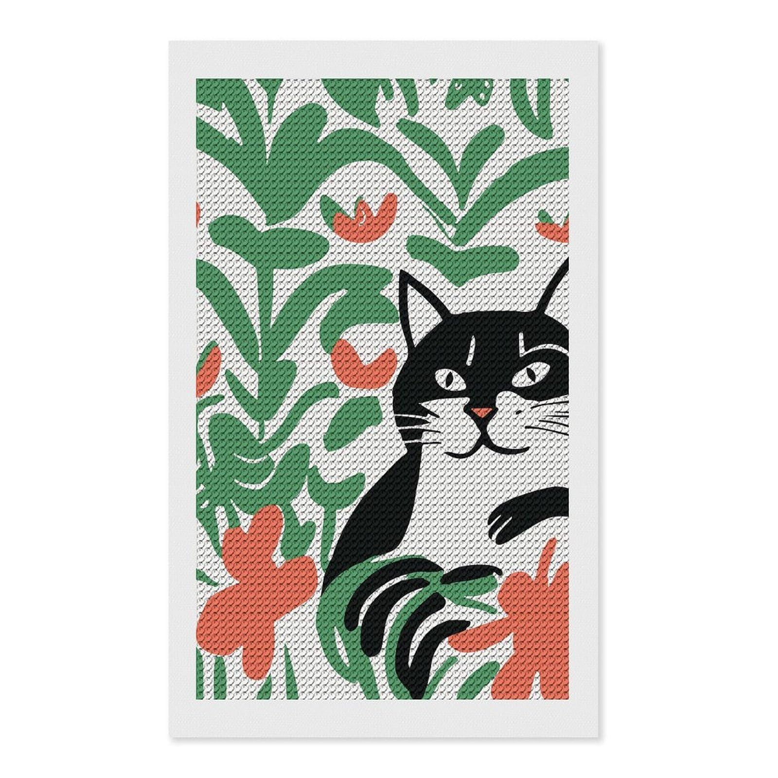 Junmoney Fauvist Cat Diamond Painting Canvas Set 12"x20", Full Kit Included, Calming Craft to Unwind, Farmhouse Decor, Christmas Gift