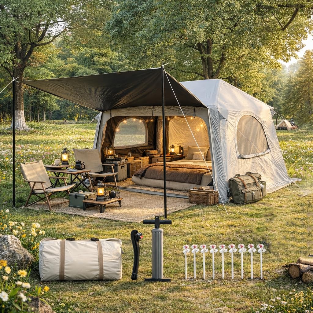 blackout tent 4 person XL Inflatable Camping with Awning,4 Size:11