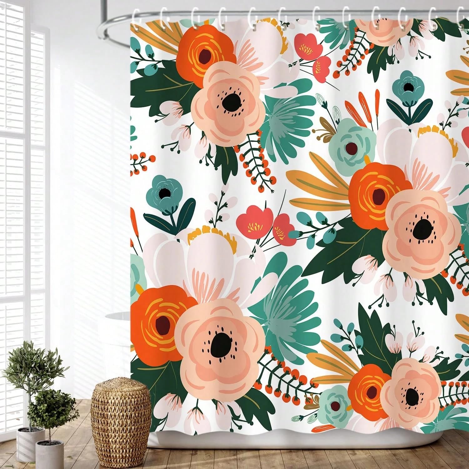 GLKSDLPO 3D Digital Painting Floral Shower Curtain Colorful Flower Fabric Bath Curtain Set With Hooks Decorative Bathroom Curtain(180x180cm/71x7in(WxH)