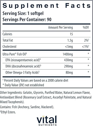 Miniatura 2 de Vital Nutrients Aceite de pescado Ultra Pure® 800 | Apoya la salud del corazón, el cerebro y el sistema inmunológico* | Ácido graso omega-3 de alto
