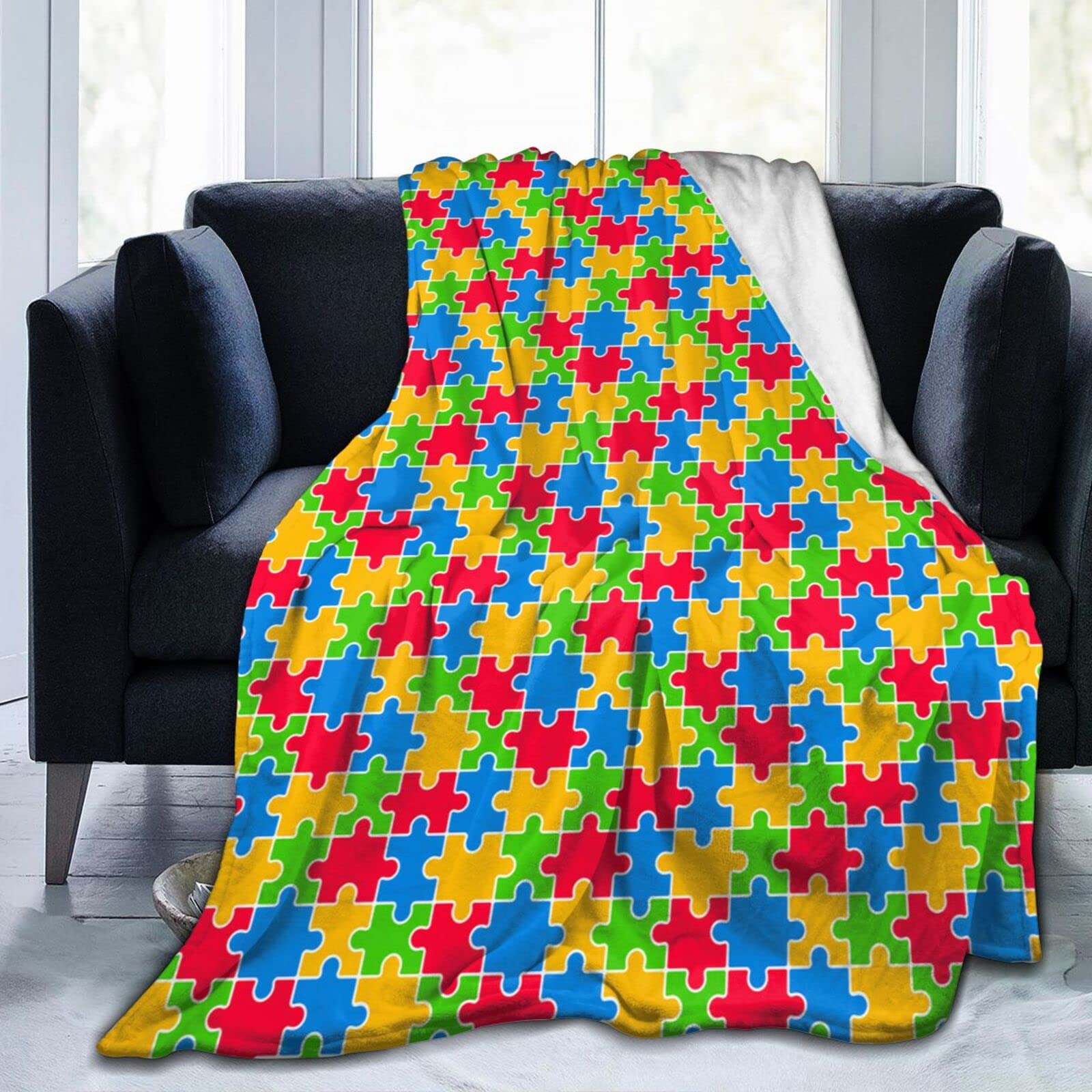 Lsjuee Autism Awareness Throw Blanket Soft Lightweight Blankets Warm Cozy Blanket for Sofa Couch Bed Office 80"X60"