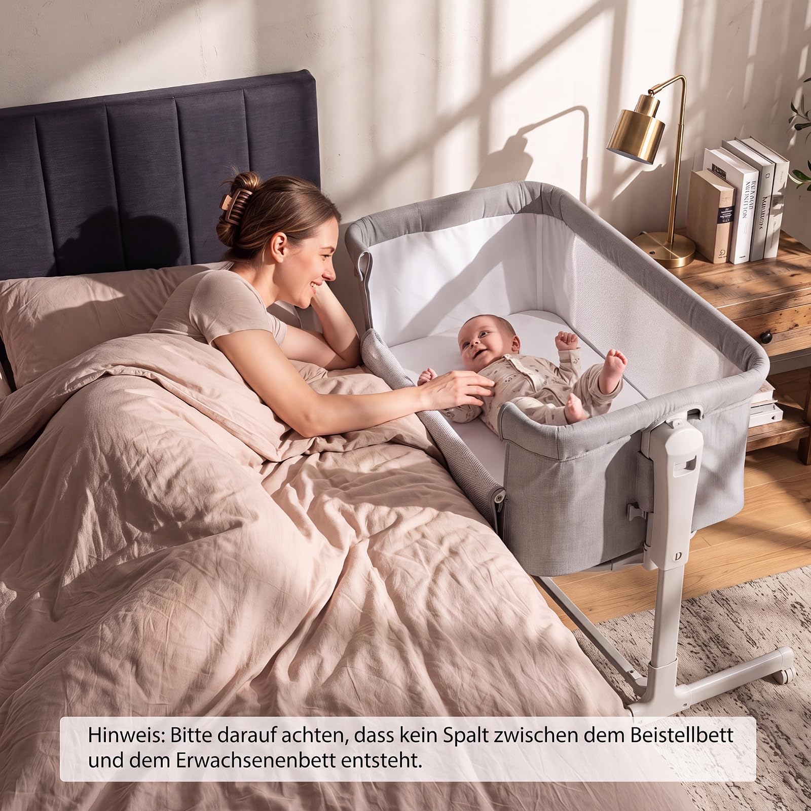 COSTWAY 3 in 1 Beistellbett, Babybett 6-stufig höhenverstellbar (Grau) | Reisebett mit Matratze, Babywiege mit Schaukelfunktion, Stubenwagen Baby mit Rollen für Neugeborene bis 6 Monaten