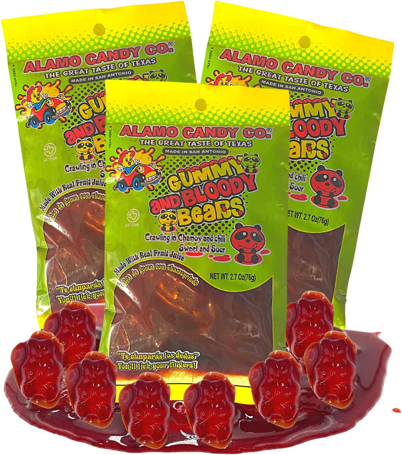 Sweetzo Chamoy and Chili Soaked Gummy Bears, Salty, Sweet, Sour and Spicy Mexican Candies, Unique Dessert Toppers - 2.7 Ounces (Pack of 3)