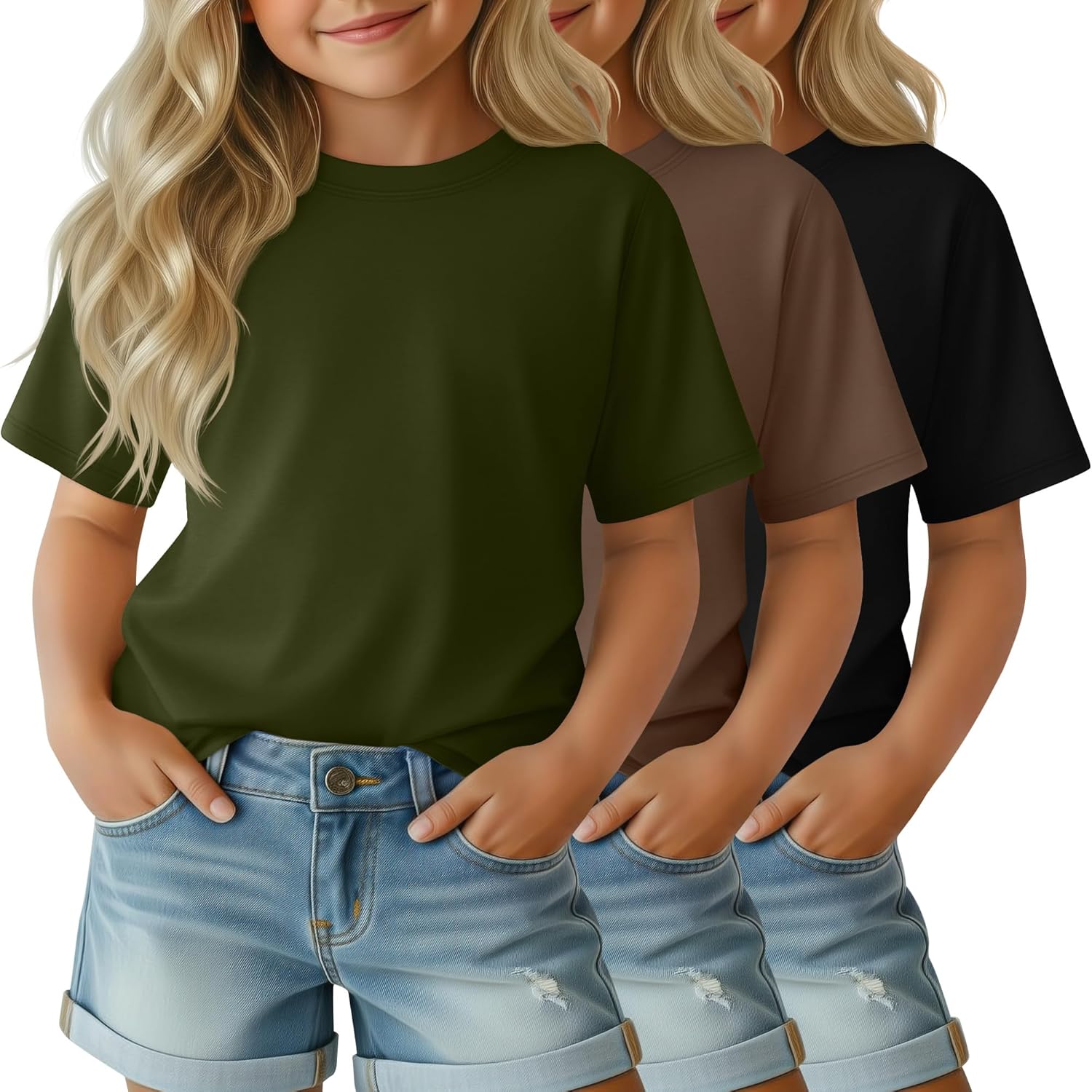 Ficerd 3 Pack Toddler Girls' Short Sleeve Shirts Kids Crew Neck Basic Tees Casual Summer Loose Basic Tops 18M-5T