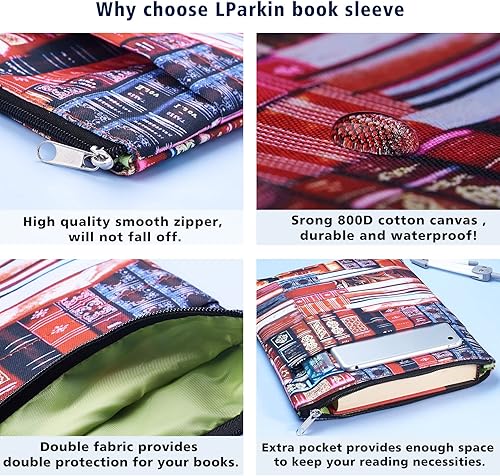 Miniatura 4 de LParkin Funda clásica para libros, protector de libros con cremallera para libros de bolsillo, tamaño mediano de 11 x 8.5 pulgadas, regalo para