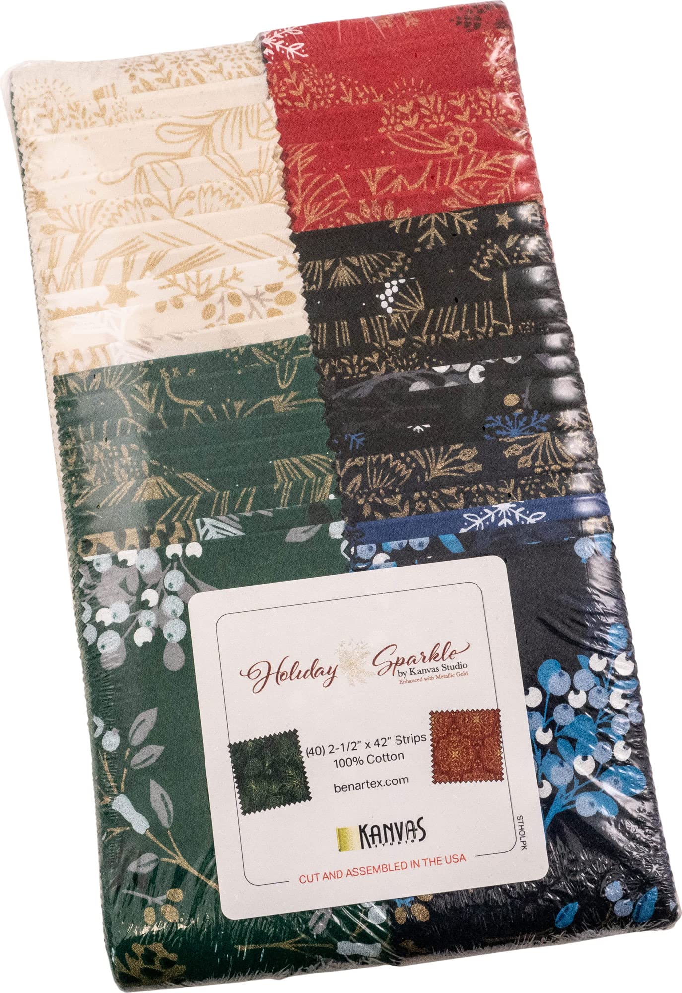 Kanvas Studio Holiday Sparkle Strip-Pies 40 2.5-inch Strips Jelly Roll Benartex