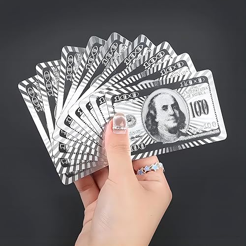 Miniatura 3 de MSTICORA - Juego de póquer de lámina dorada, naipes de dólar estadounidense, naipes de plástico, cartas de casino (plata, 1 baraja)