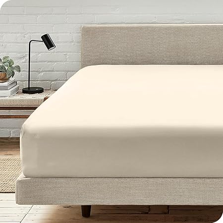 Amazon Brand Umi 100 GSM Brushed Micro Fabric Fitted Bedsheet with 2 Pillow Covers Queen (60x78 Inches) - Beige