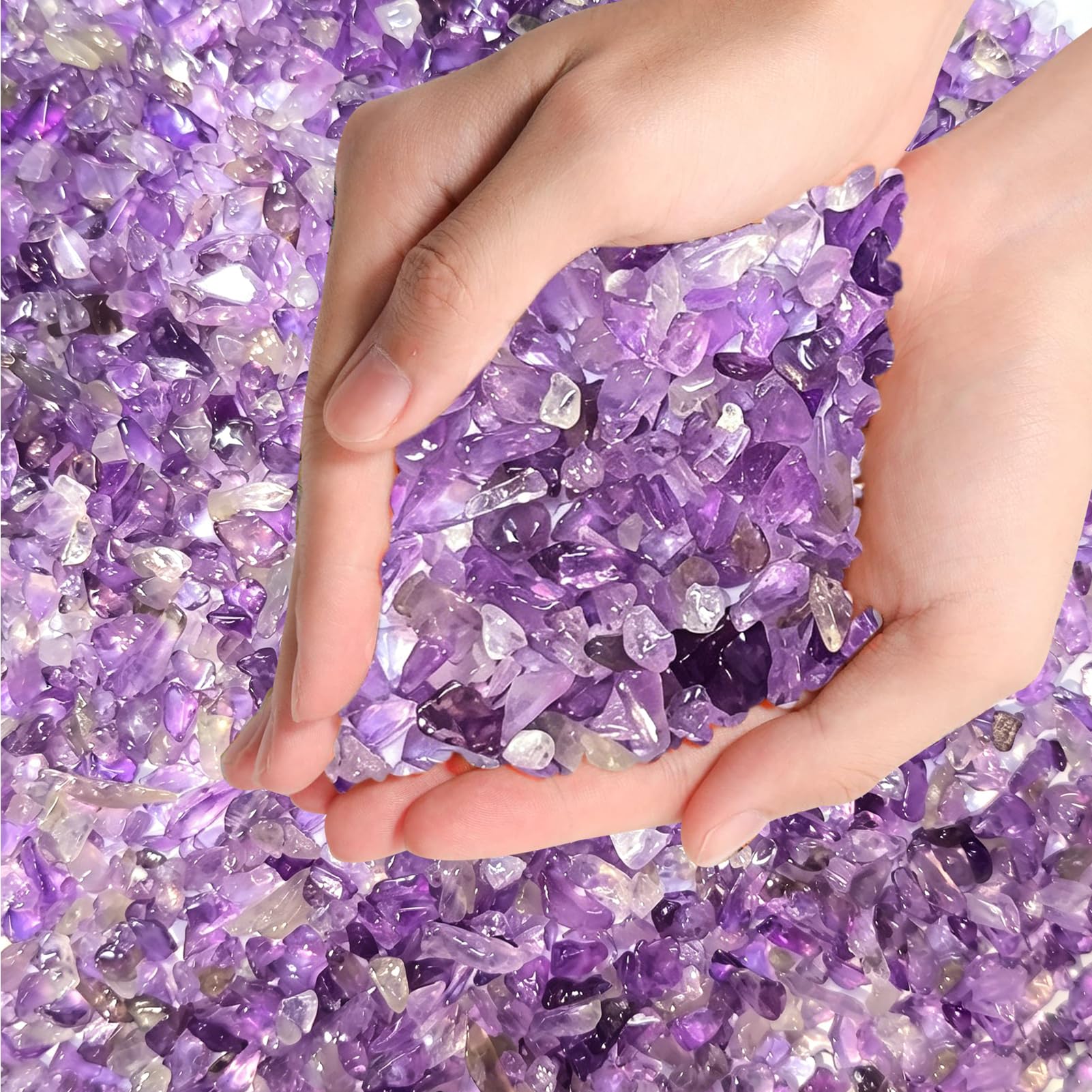 FOSLXIN Crystal Chips Crushed Stone Gravel, 100g Jade Pebbles Fluorite Tumbled Gravel Irregular Shaped Natural Quartz Stones for Vases Filler, Garden and Fish Tank Decoration (amethyst)