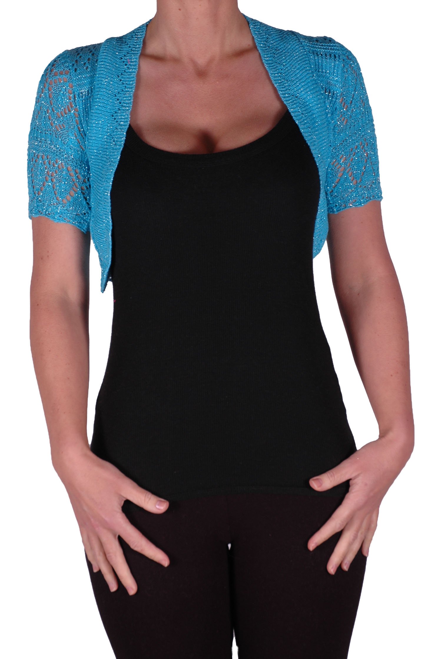 Eye Catch EyeCatchKnitwear - Erin Lurex One Size Bolero Knit Shrug Turquoise