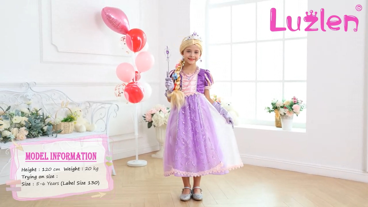 Disfraz de princesa morada para niñas 2-8 años miniatura 7