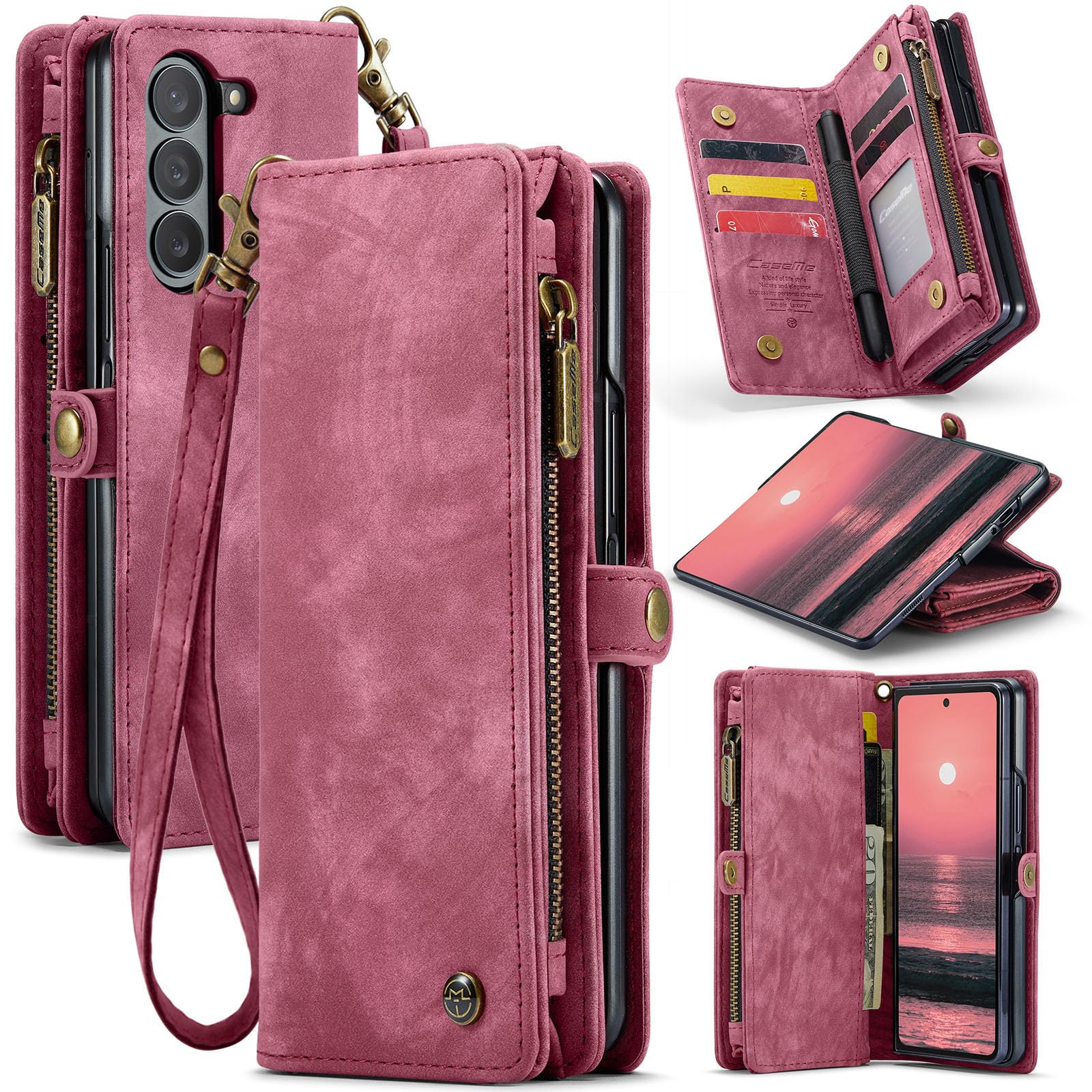 UFinetech Z Fold 6 Case, Shockproof Card Holder Flip Zipper Slots Wallet Cover for Galaxy Z Fold6 Case, Built-in S-Pen Holder