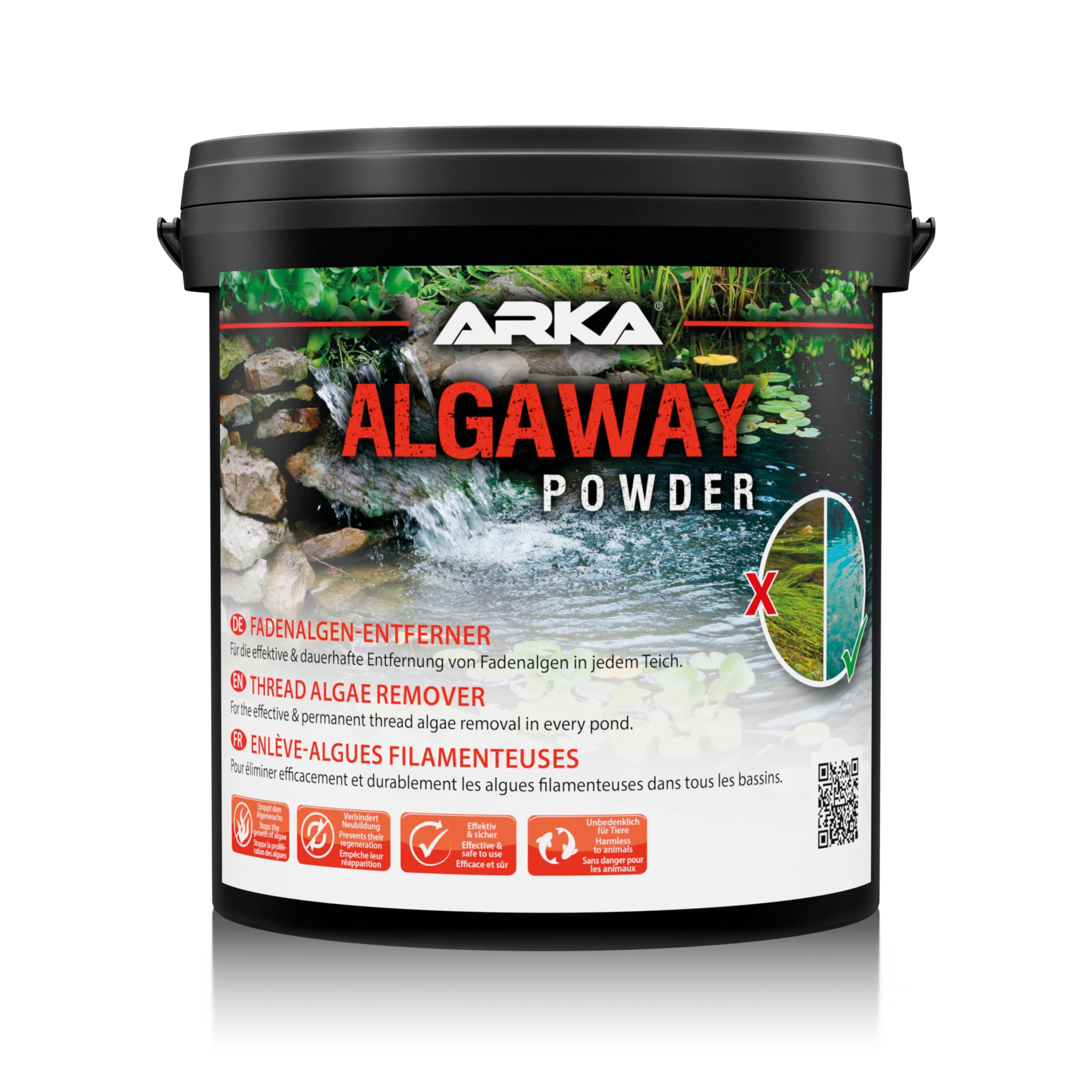 Fadenalgenvernichter Teich 5 kg – für bis zu 142500 l Gartenteich – reduziert Fadenalgen, unterstützt klares Wasser und wirkt vorbeugend bei regelmäßiger Anwendung – ARKA Pond Algaway Powder
