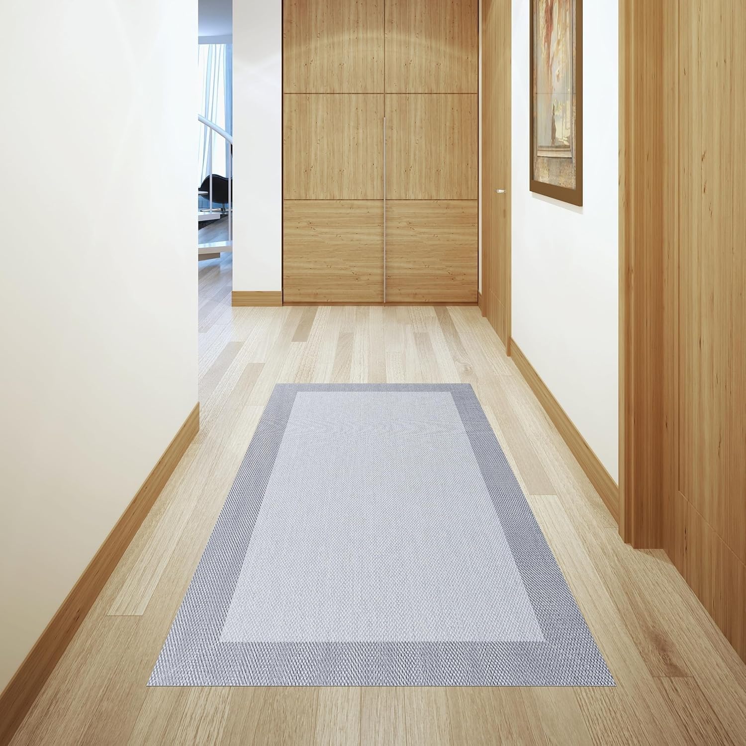 Alfombra vinílica de Tejido Trenzado de Alta Gama. Lavable y Antideslizante. Alfombras Resistentes para salón, Cocina, baño o Pasillo - 060x120 cm., Cenefa-Gris