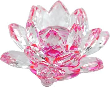 Sapphire Sparkle Crystal 3 inch Decorative Clear Reflection Lotus Flower for Feng Shui Home Decor with Gift Box (Ruby Pink)