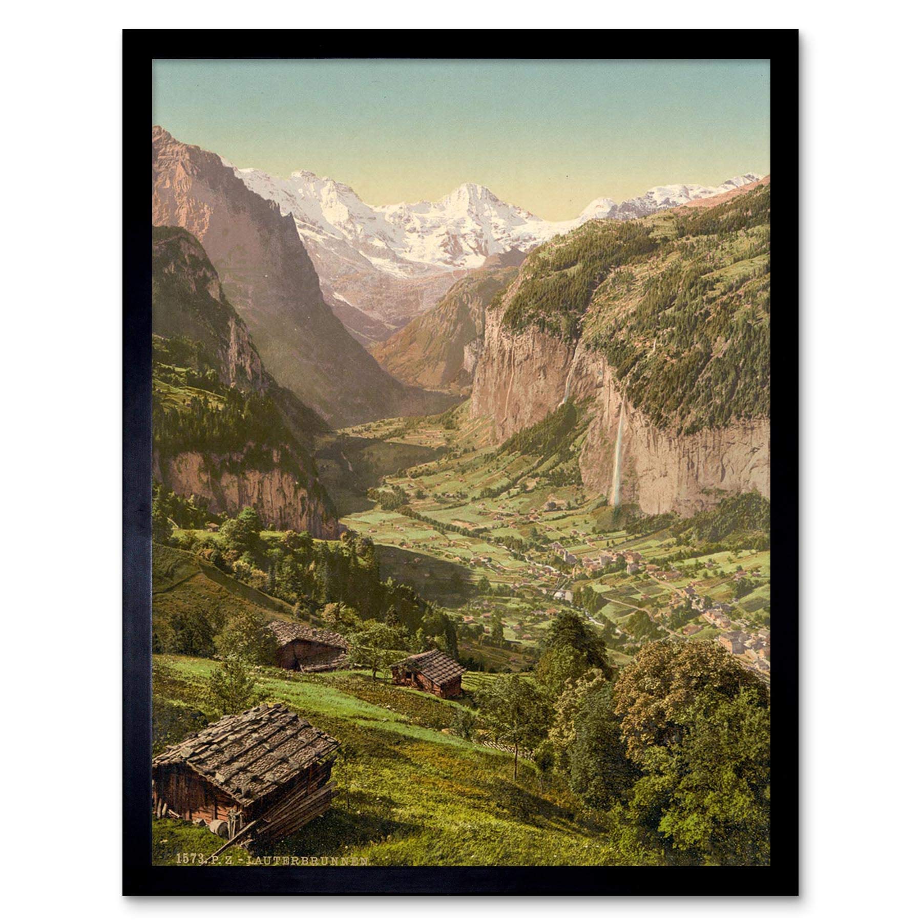 Wee Blue Coo Photo Village Lauterbrunnen Valley Briethorn Wengen Switzerland Art Print Framed Poster Wall Decor 12X16 Inch