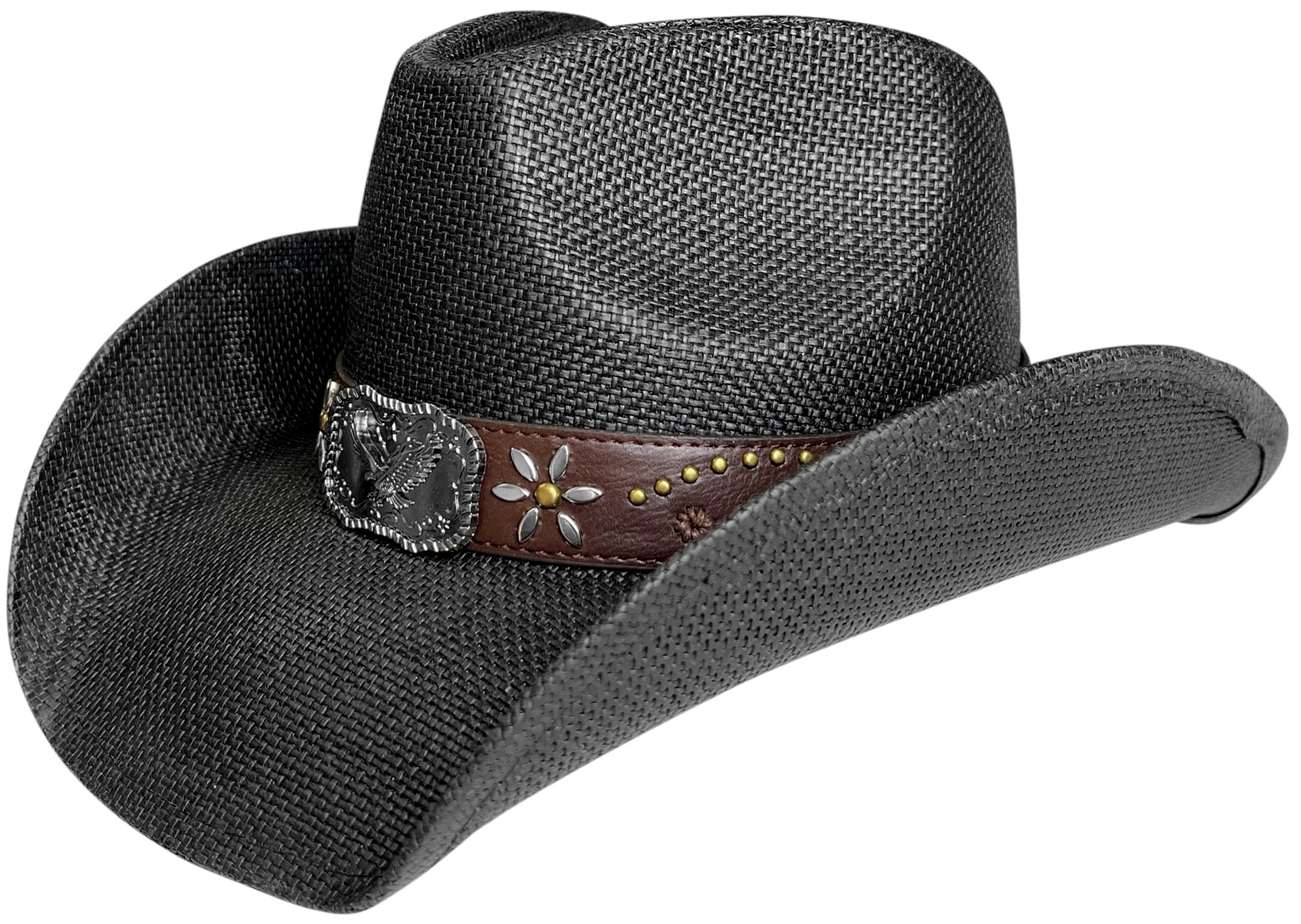 Western Outback Cowboy Hat Men's Women's Style Straw Felt Canvas, Black Eagle, One Size