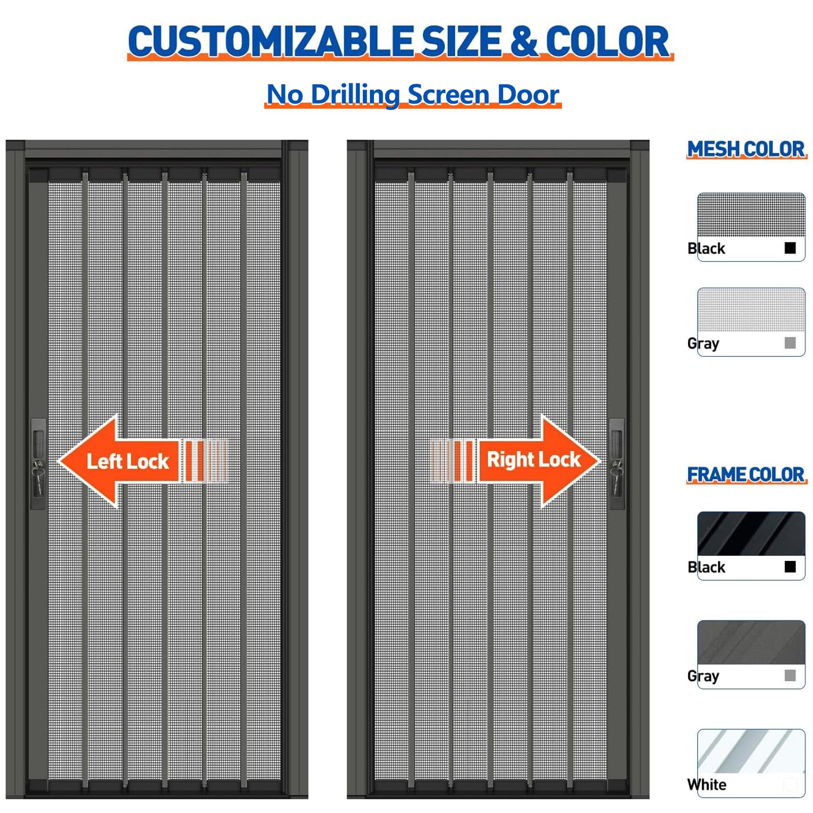 Puerta Plegable de Acordeón Interior Sin Taladrar a Medida, Mosquitera Corredera Retráctil con Cerradura y Marco de Aluminio, Separador de Ambientes para Patio, Terraza y Garaje