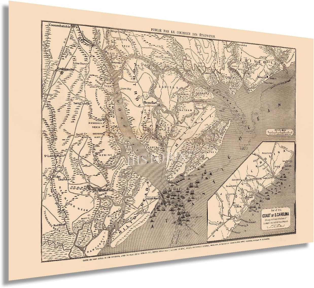 HISTORIX Vintage 1860 Port Royal Sound Region 24x36 Inch Vintage Map
