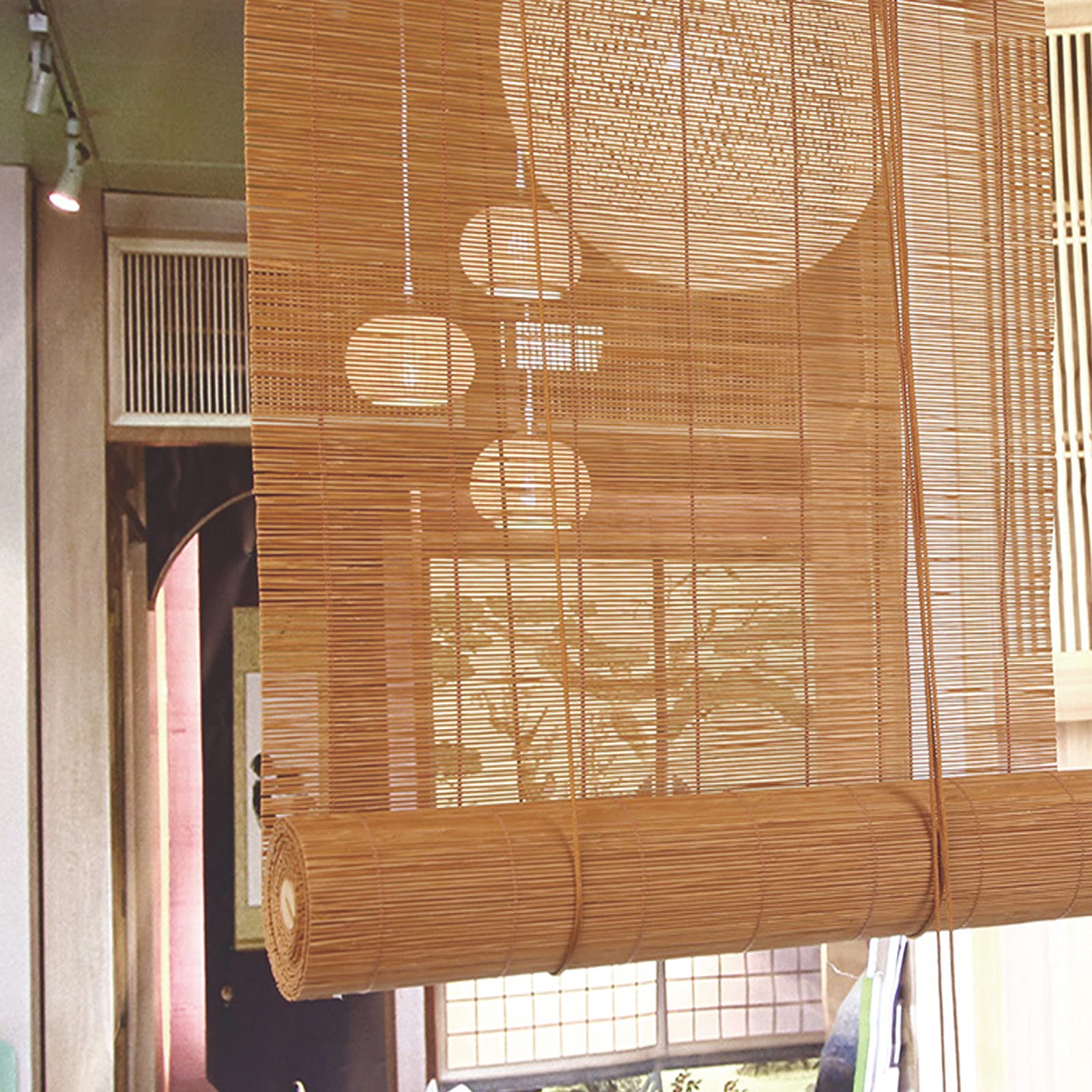 Partition Bureau Intimité Carbonisation Pare-Soleil de Store en Bambou,Store Romain Respirant,Store Enrouleur Occultant Filtrant La Lumière,pour Portes,Porche,Cour,Balcon (100x180cm/39x71in)