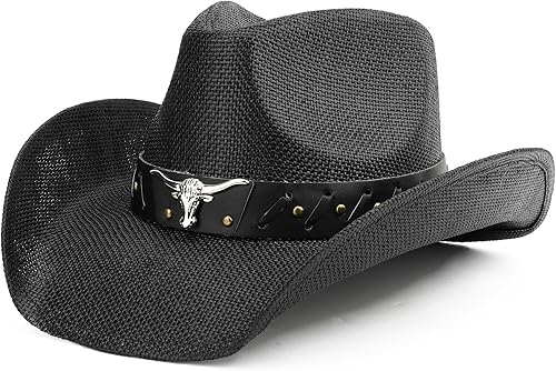 Sombrero de vaquero occidental de vaquera para mujeres y hombres, de paja de sol para adultos