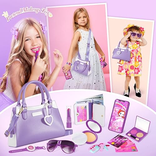 Miniatura 2 de Shemira Bolso de juego para niñas pequeñas, juguetes de princesa para niñas de 3, 4, 5, 6 años, bolso para niños pequeños con accesorios, bolso de