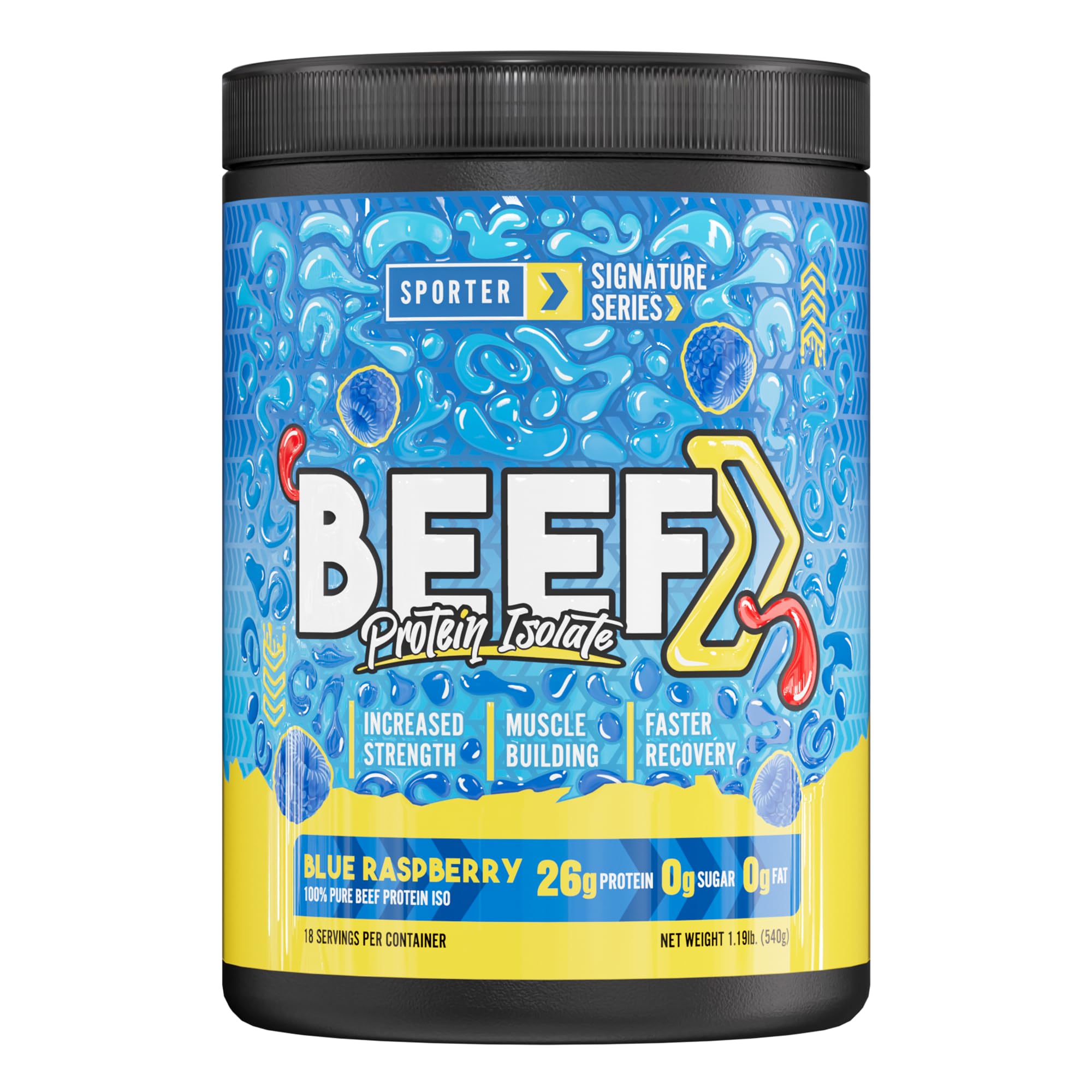 Sporter Beef Protein Isolate - High Protein, Low Carb - Alternative to Whey & Vegan Protien - For Muscle Growth & Recovery (540g, Blue Raspberry)