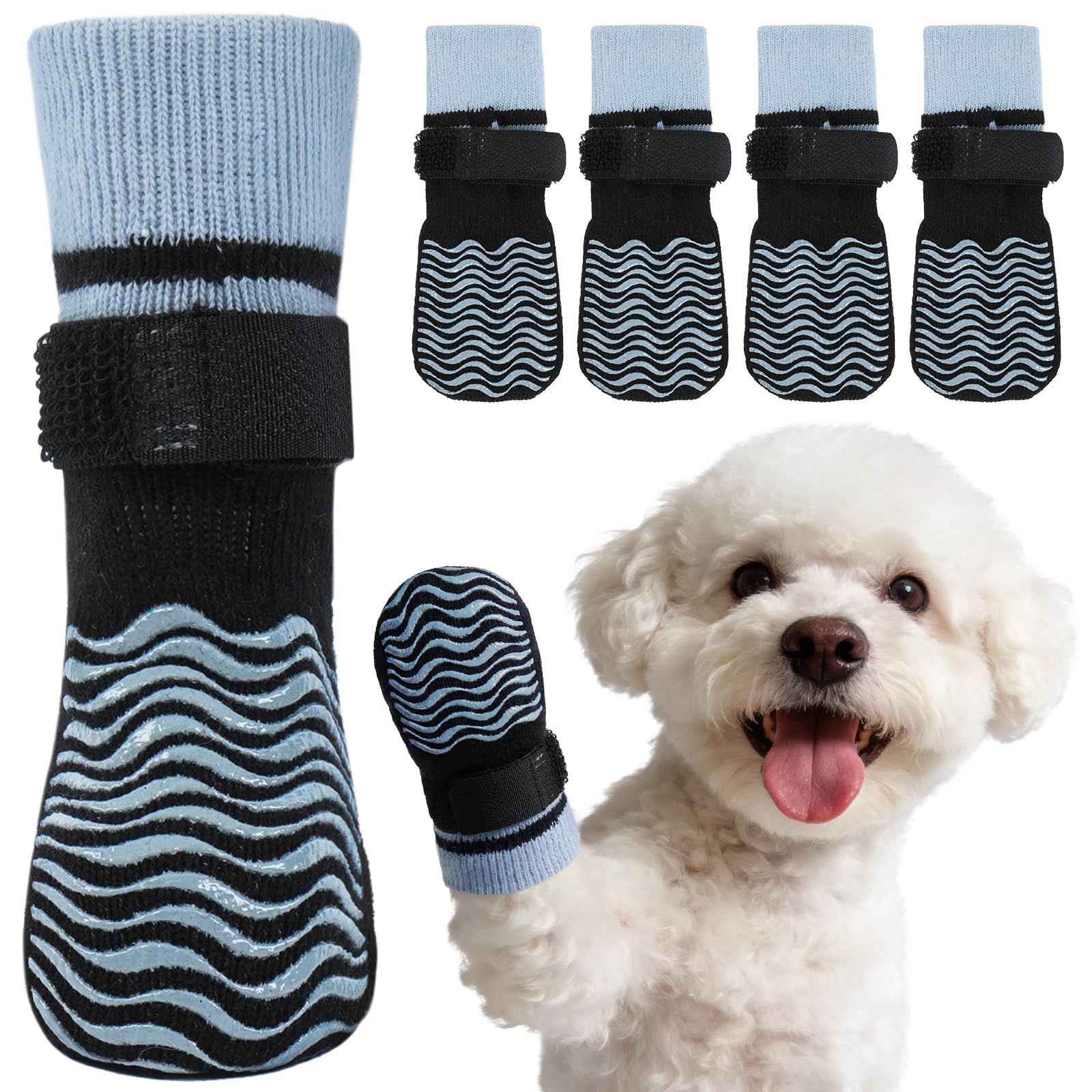 Kuoser Non Slip Dog Socks for Hardwood Floors, Dog Grippy Socks with Double-Sided Traction, Anti Slip Dogs Booties Paw Protectors to Prevent Licking Paws for Small Medium Large Senior Dogs, 4 Pack-S — view 12