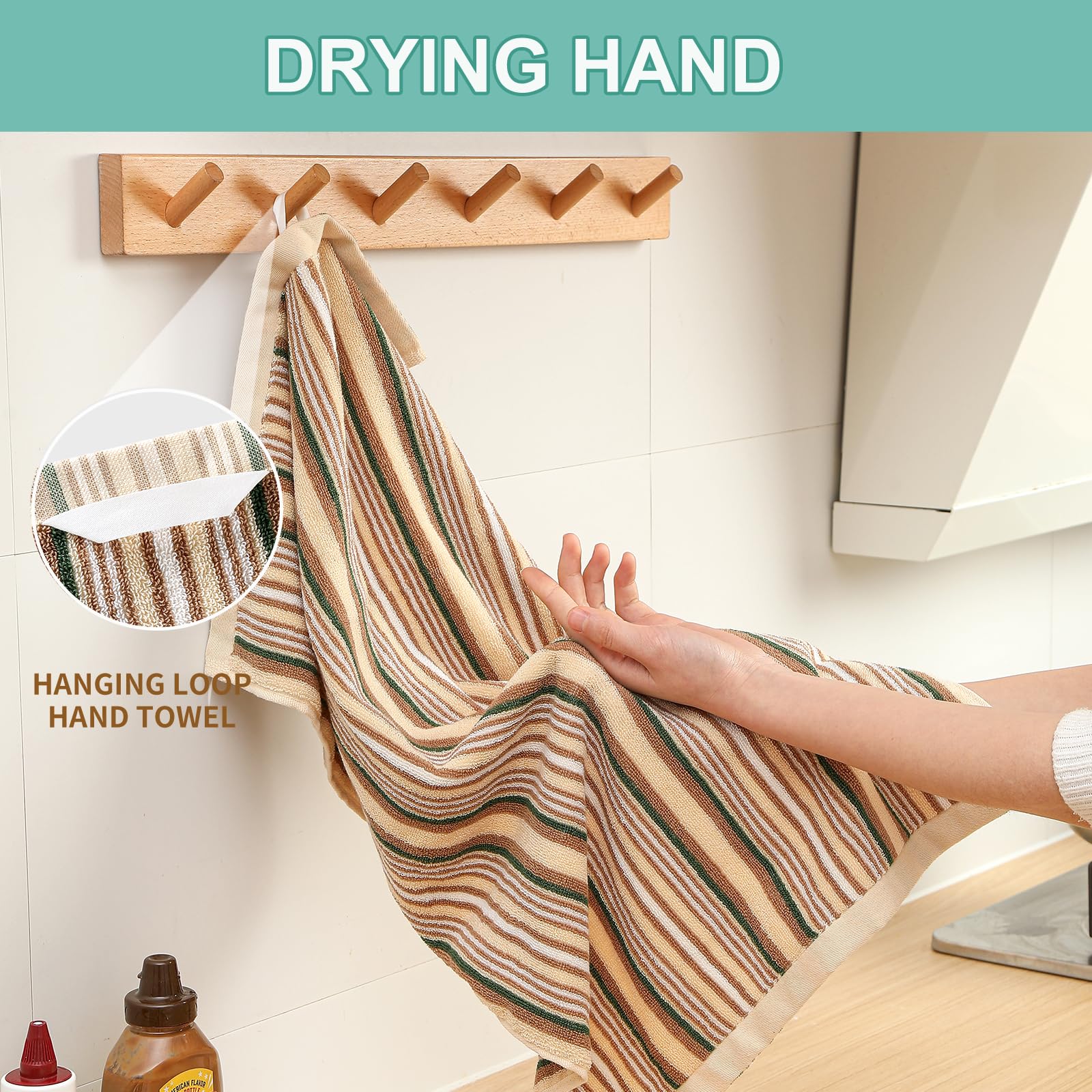 SALAS Paños de cocina de alta calidad para secar platos, paños de cocina grandes de algodón, toallas de mano de rizo a rayas, juegos de toallas de cocina gruesos altamente absorbentes con lazo para