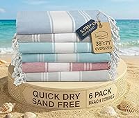 Vista 56 de LANE LINEN Paquete de 6 toallas de playa prelavadas de gran tamaño, elegantes toallas de secado rápido para piscina y viaje para adultos, 39 x 71