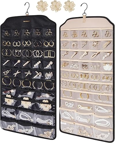 BAGSMART Organizador colgante de joyas, organizador de accesorios, organizador de aretes de 68 bolsillos para sostener joyas en la pared, extra