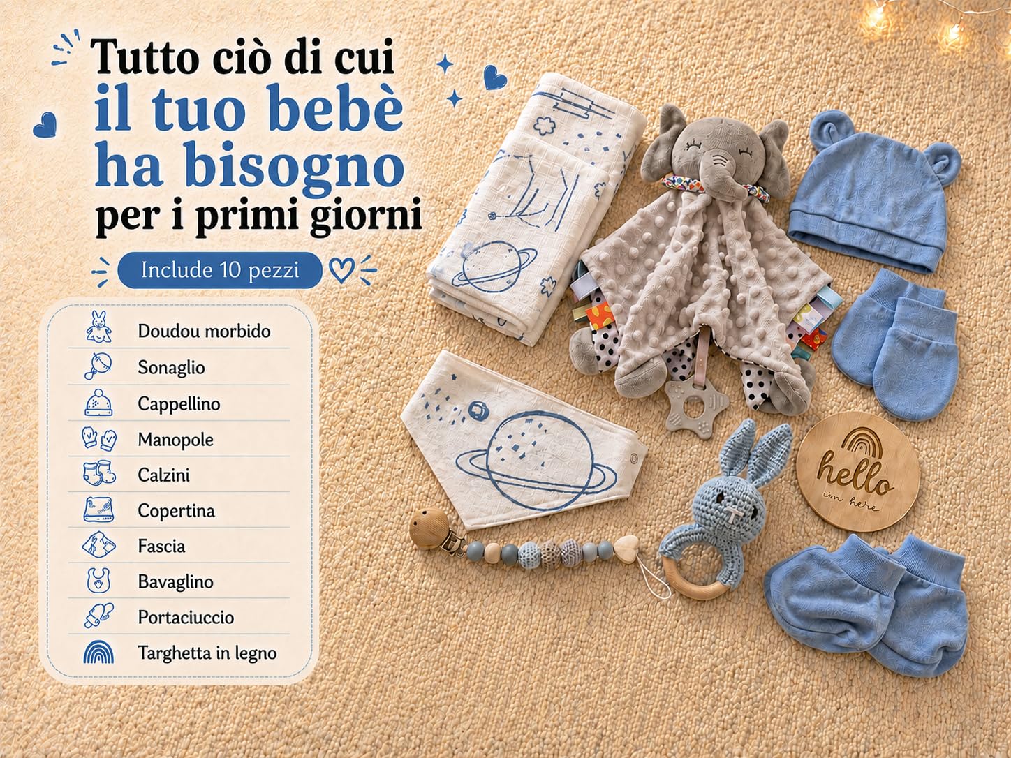 Regalo Neonato Maschio Femmina - Regalo Nascita Bimba Bimbo - Set Cofanetto Cesto Kit Nascita 10 Pezzi - Neonata Unisex Marchio Spagnolo