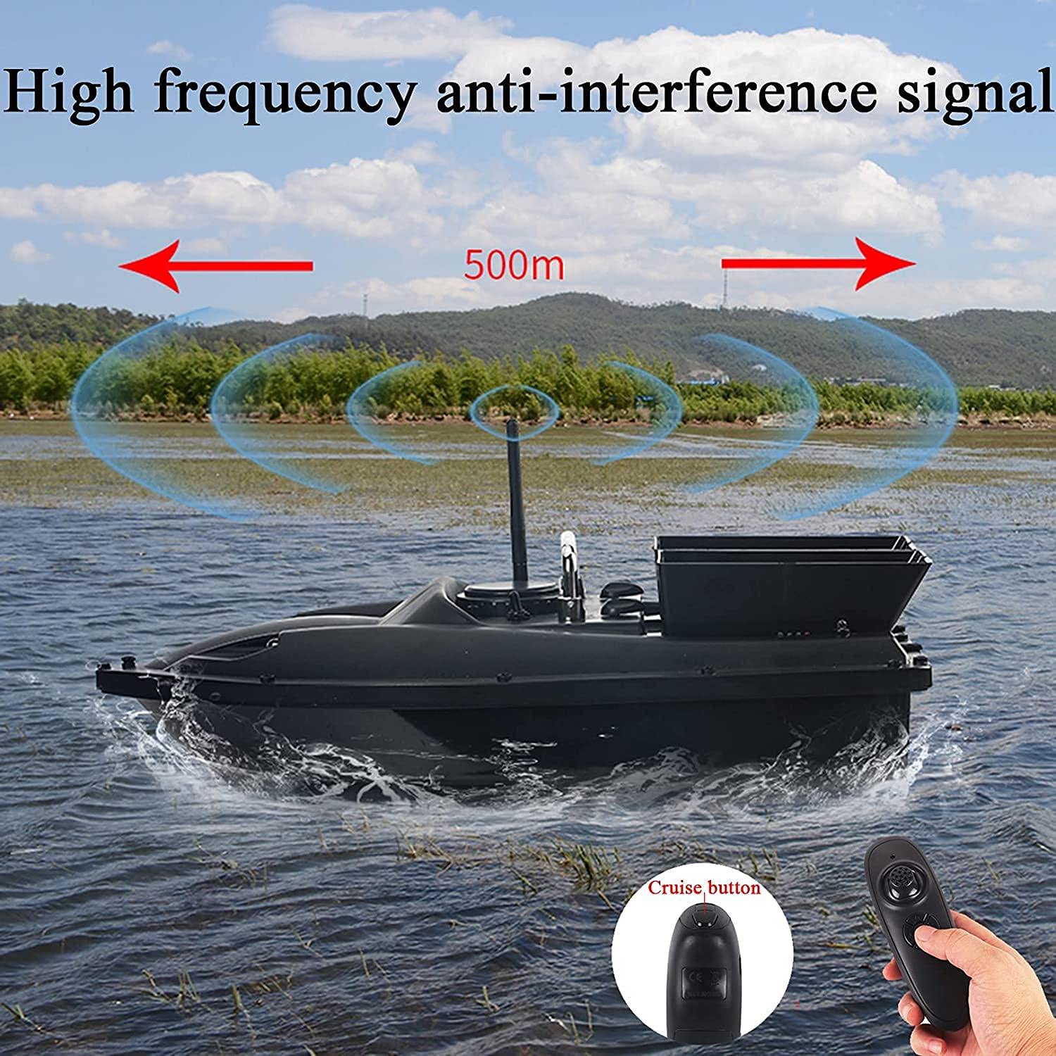 Barco de Pesca con Cebo RC, Barco de Pesca con Cebo a Control Remoto, 2 Horas de autonomía, 1,5 kg, Resistente al Viento y a la Hierba, 500 m, con luz LED de navegación.
