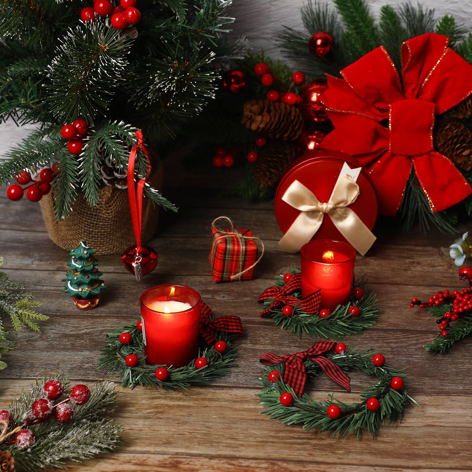 Corona De Puerta De Navidad Artificial Con Bayas Rojas Y Piñas - 28cm Diámetro - Decoración Para Mesa, Pared O Ventana