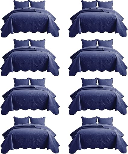 IR Imperial Rooms 8 Pack Quilt King Size Bedding (106" x 96") - Bulk Wholesale for Hotels, Guest Bedroom & Airbnbs - Lightweight Microfiber Reversible Floral Embossed Quilts Bedspreads (Navy)