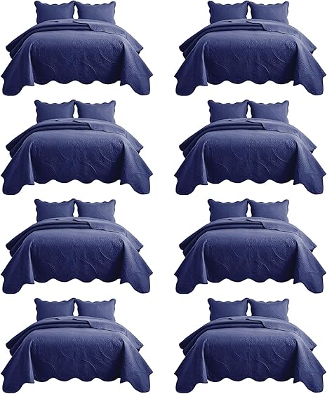 IR Imperial Rooms 8 Pack Quilt King Size Bedding (106" x 96") - Bulk Wholesale for Hotels, Guest Bedroom & Airbnbs - Lightweight Microfiber Reversible Floral Embossed Quilts Bedspreads (Navy)